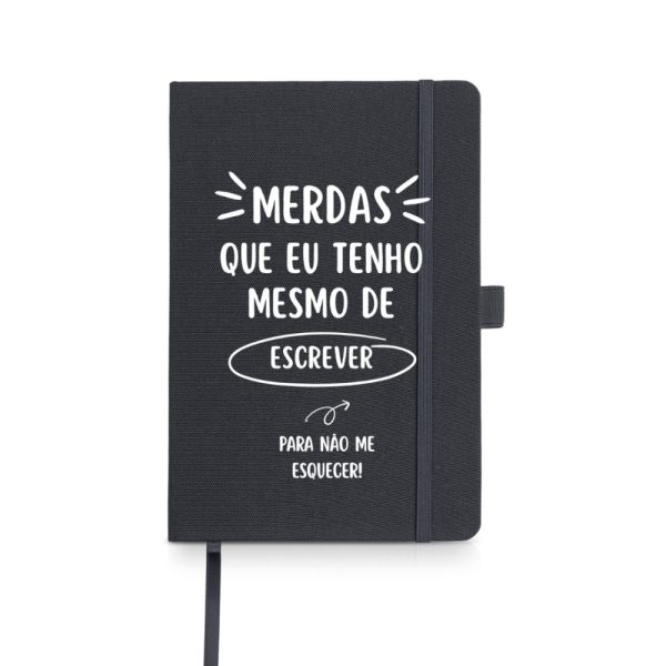 Bloco A5 (folha lisas) c/ fitilho, elástico e suporte de esferográfica (Disponível em preto ou azul)
