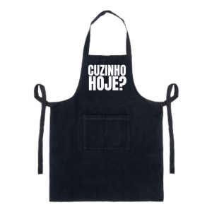 Avental Preto "Cuzinho hoje?" (100% algodão reciclado, AJUSTÁVEL)