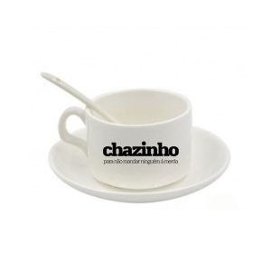 Conjunto Chá "chazinho para não mandar ninguém à merda" (chávena, prato e colher) - COLEÇÃO "CHAVENAS TERAPÊUTICAS"