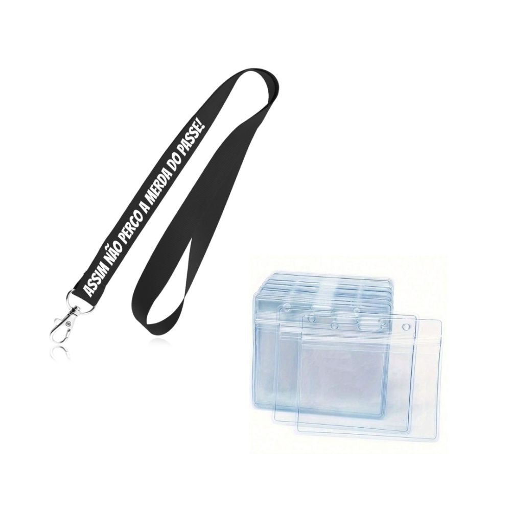 Lanyard com mosquetão em poliéster + Porta Cartão (PERSONALIZA COM A FRASE QUE QUISERES OU ESCOLHE UMA DAS NOSSAS IDEIAS!)