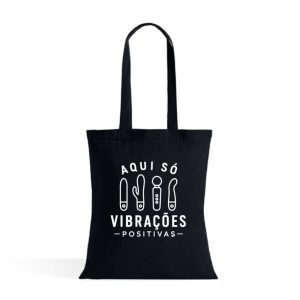 NOVA COLEÇÃO: Saco preto "vibrações positivas" algodão reciclado, 180gr.